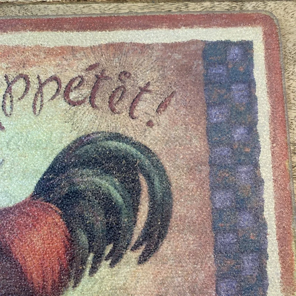 VTG Decorative Tempered Glass Cutting Board With Bon Appétit Rooster 11 1/2